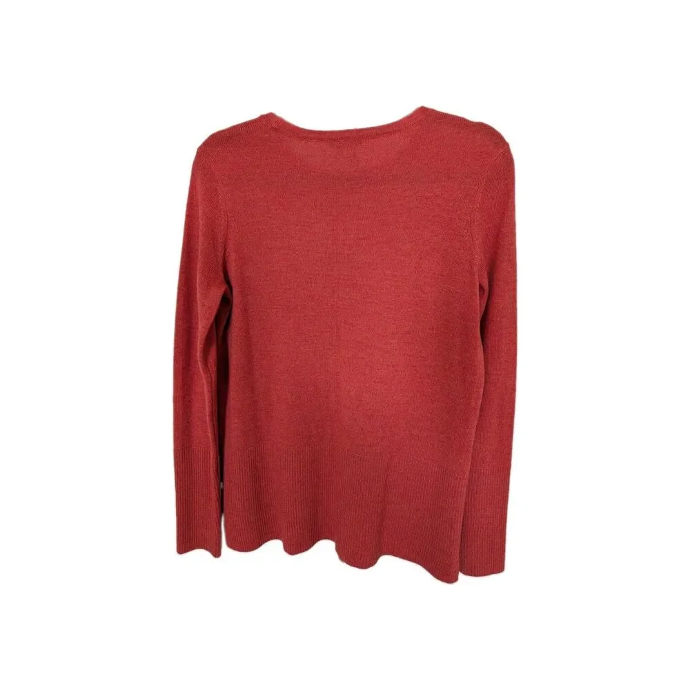 J. McLaughlin Merino Crewneck Sweater Orange Rust S Classic Minimalist...